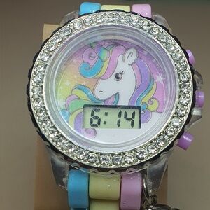 10/$20 Accutime Silver/Rhinestone Silicone Flashing Lights Unicorn Girl's Watch